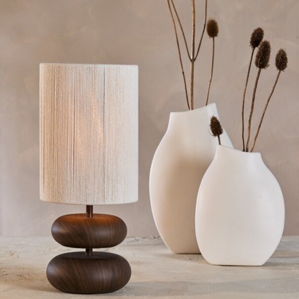 Light en Living Tafellamp Ø22x50,5 cm DANIALO hout print donkerbruin+touw crème