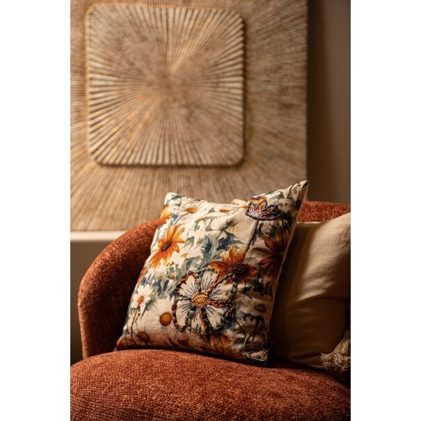 PTMD Kussen Helenor Naturel vierkant met bloemen