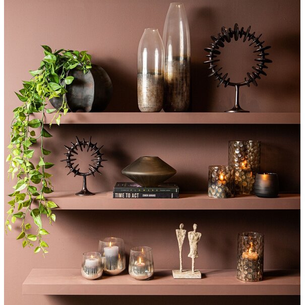 PTMD Theelicht Bridgid Bruin glas met stippen XS