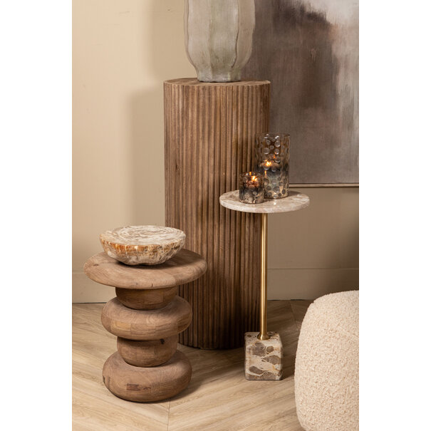 PTMD Theelicht Bridgid Bruin glas met stippen XS