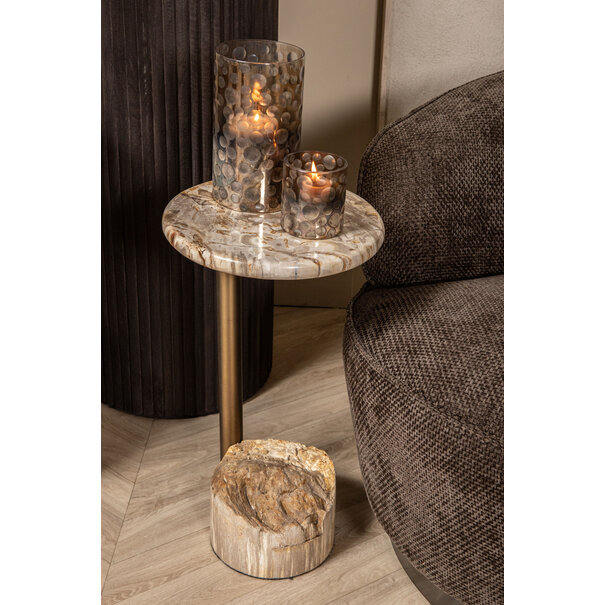 PTMD Theelicht Bridgid Bruin glas met stippen S