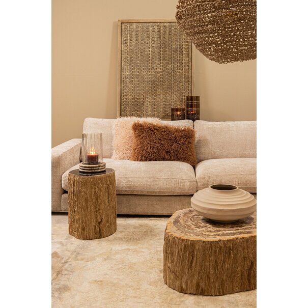 PTMD Theelicht Divit Donkerbruin glas met strepen S