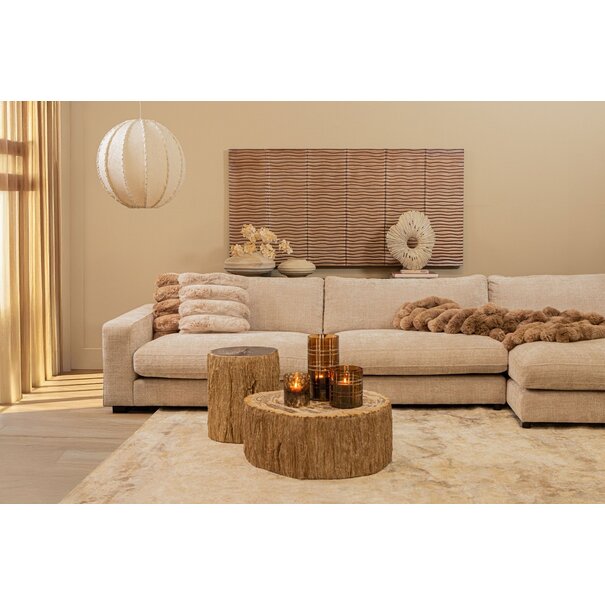 PTMD Theelicht Divit Donkerbruin glas met strepen S