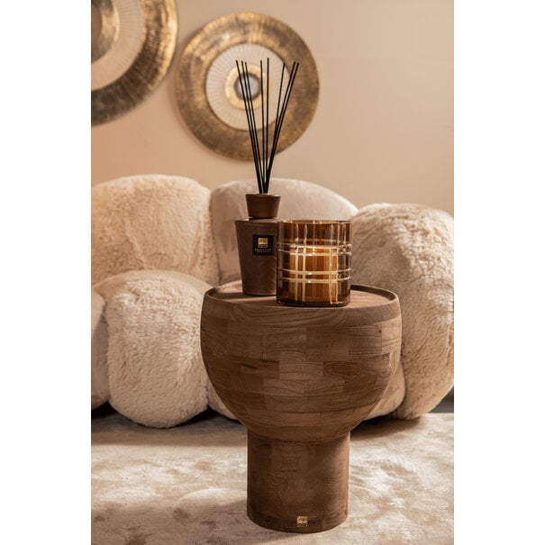 PTMD Theelicht Divit Donkerbruin glas met strepen S