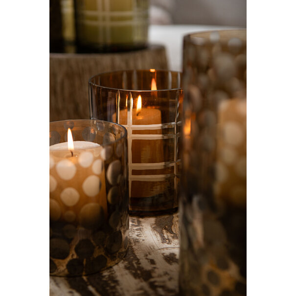 PTMD Theelicht Divit Donkerbruin glas met strepen S