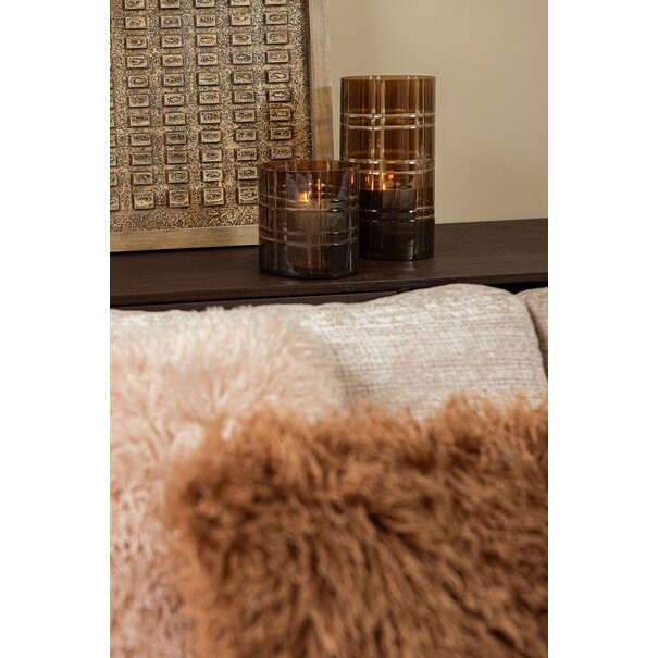 PTMD Theelicht Divit Donkerbruin glas met strepen S