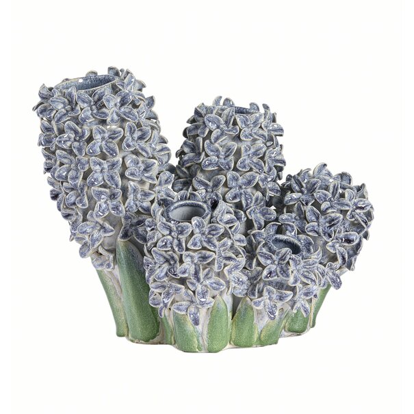 Light en Living Vaas deco 35x21x28 cm FLOWER keramiek blauw+groen