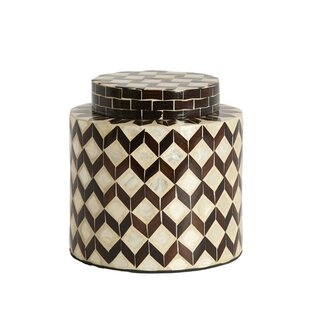 Vaas / pot deco Ø16x16 cm OLITE bamboo creme + donkerbruin