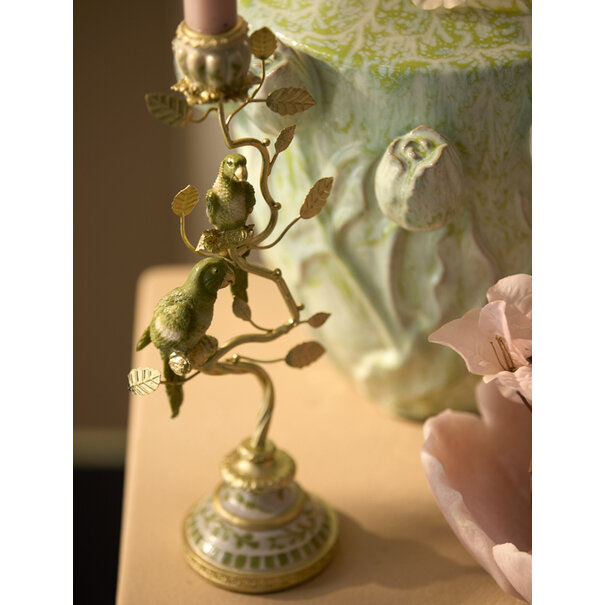 Light en Living Kandelaar 14x9x32,5 cm BIRD mint groen-wit + lichtgoud