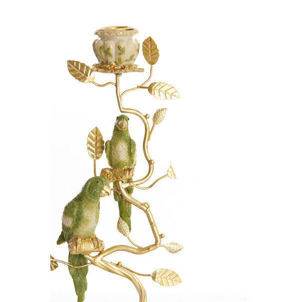 Light en Living Kandelaar 14x9x32,5 cm BIRD mint groen-wit + lichtgoud