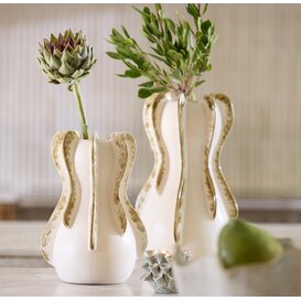 Vaas deco Ø18,5x34 cm MAGOME keramiek creme + olijfgroen