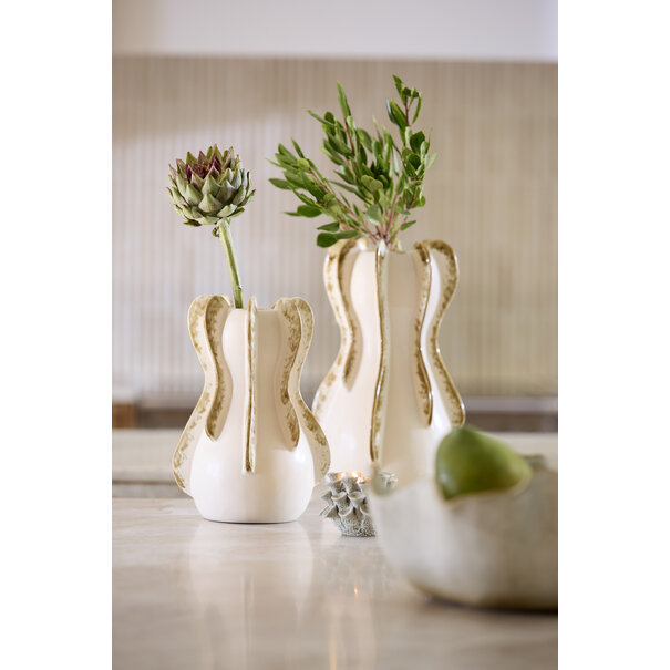 Light en Living Vaas deco Ø18,5x34 cm MAGOME keramiek creme + olijfgroen