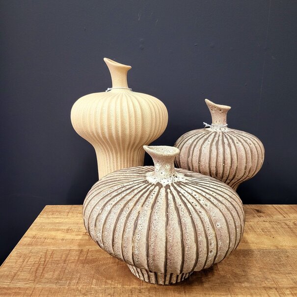 Light en Living Vaas deco 23x22x32,5 cm NEVANO mat donkerbruin + creme