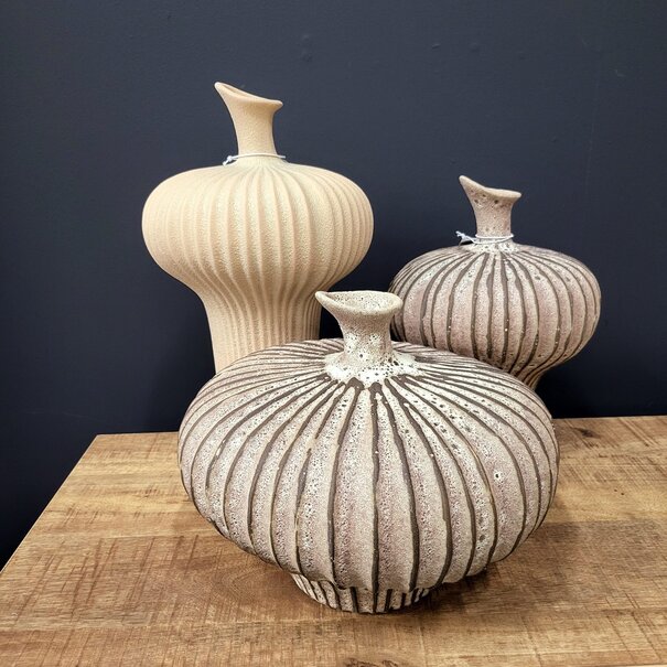 Light en Living Vaas deco 23x22x32,5 cm NEVANO mat donkerbruin + creme