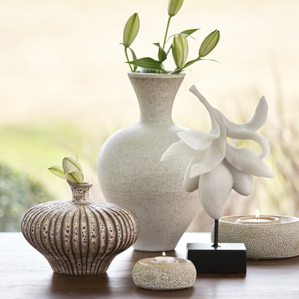 Light en Living Vaas deco 31x29,5x25,5 cm NEVANO mat donkerbruin + creme