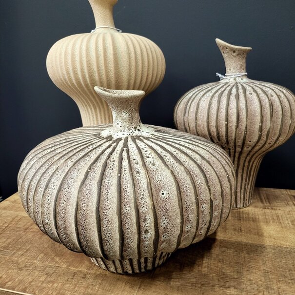 Light en Living Vaas deco 31x29,5x25,5 cm NEVANO mat donkerbruin + creme