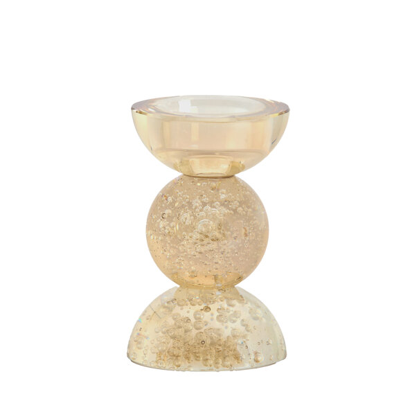 Light en Living Kaarsenhouder ITINGA Ø8x12 cm - Amberkleurig bubbelglas