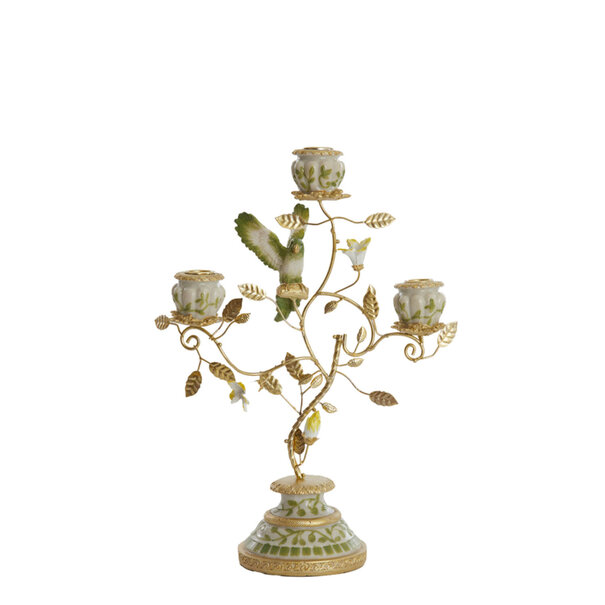 Light en Living Kandelaar 3L 26x13x37 cm PARROT crème-groen-geel+licht goud