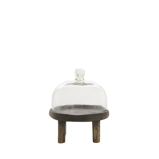 Light en Living Plateau met stolp Ø20,5x24 cm BIA mangohout bruin + glas