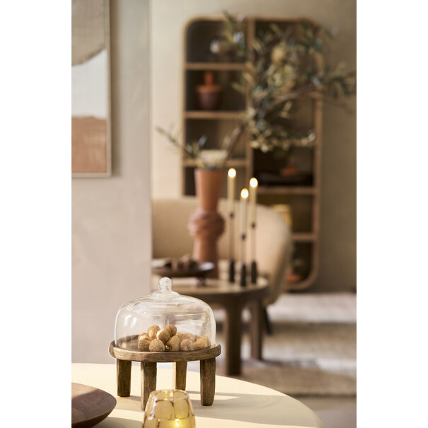 Light en Living Plateau met stolp Ø27x30 cm BIA mangohout bruin + glas