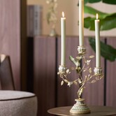 Kandelaar 3L 26x13x37 cm PARROT crème-groen-geel+licht goud