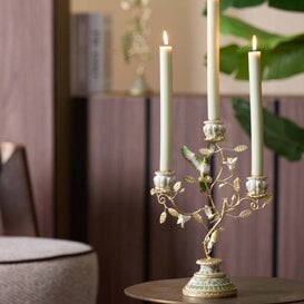 Kandelaar 3L 26x13x37 cm PARROT crème-groen-geel+licht goud