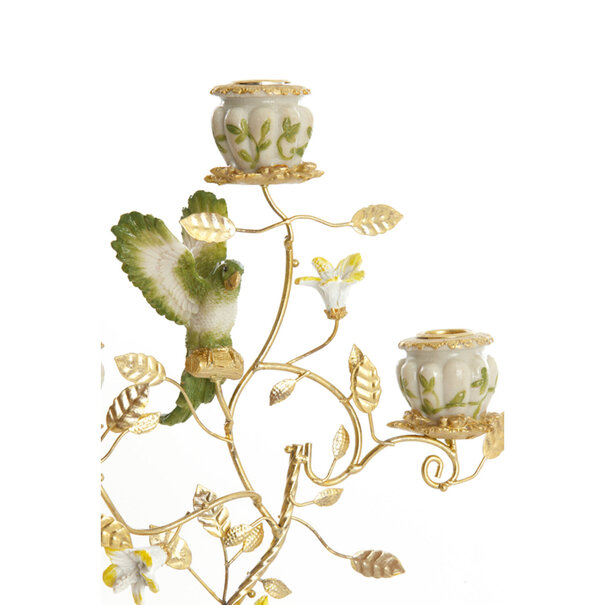 Light en Living Kandelaar 3L 26x13x37 cm PARROT crème-groen-geel+licht goud