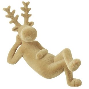 Rendier liggend Velvet Adrian lichttbruin - 15 x 15 x 23 CM