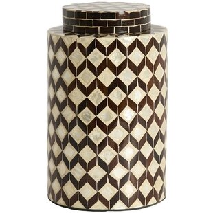 Vaas deco / Pot Ø16x26,5 cm OLITE bamboo creme + Donkerbruin