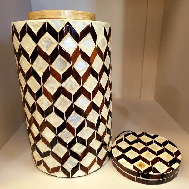 Light en Living Vaas deco / Pot Ø16x26,5 cm OLITE bamboo creme + Donkerbruin