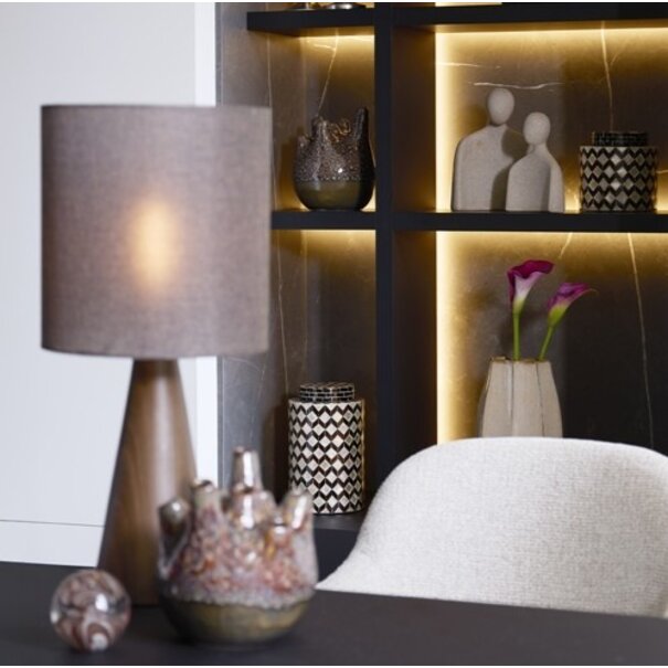 Light en Living Vaas deco / Pot Ø16x26,5 cm OLITE bamboo creme + Donkerbruin