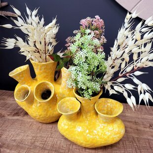 Vaas deco  28,5x26x26 cm SIAJO keramiek geel-oranje