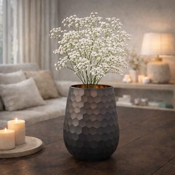 PTMD Vaas Eboney Bruin rond glas cirkel patroon laag