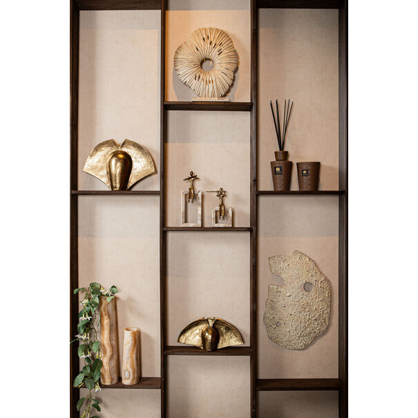 PTMD Ornament Aleria Beige dame met fluit op marmeren voetstuk