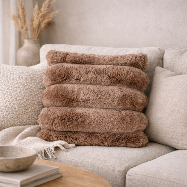 PTMD Kussen Divvo Bruin brede rib vierkant