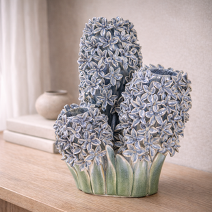 Vaas deco 35,5x32x41 cm FLOWER keramiek blauw+groen