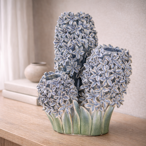 Light en Living Vaas deco 35,5x32x41 cm FLOWER keramiek blauw+groen