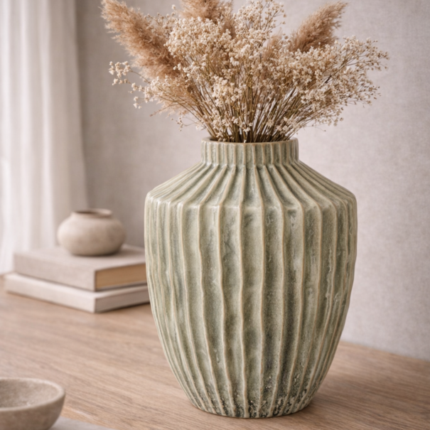 Light en Living Vaas deco Ø32X40 cm TALEA keramiek olijfgroen-creme