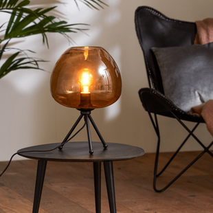 Tafellamp Ø30x43 cm MAYSON mat  zwart+glas bruin