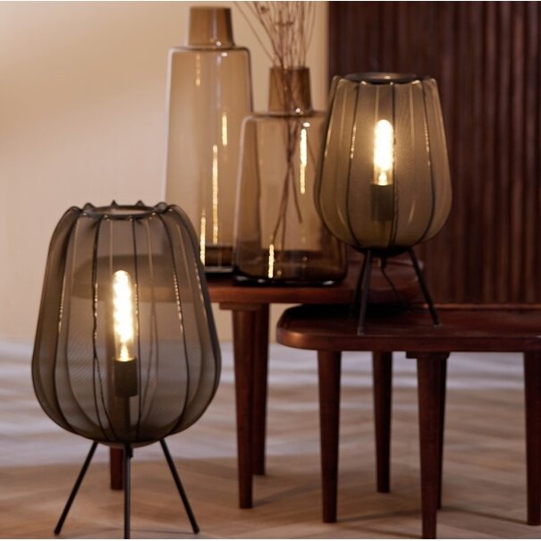Light en Living Tafellamp Plumeria Zwart - Ø34x60 cm - Light & Living