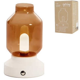 Tafellamp Merey LED oplaadbaar bruin crème 19 cm