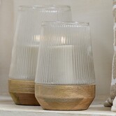 Windlicht Ø18X26 Cm MINAS glas Rib helder+hout Natural