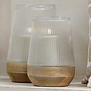 Windlicht Ø18X26 Cm MINAS glas Rib helder+hout Natural