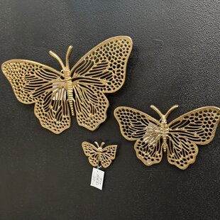 Ornament BUTTERFLY set van 3 glanzend goud
