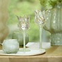 Theelicht op voet Ø9,5x21 cm FLORA gls mat mint groen+helder