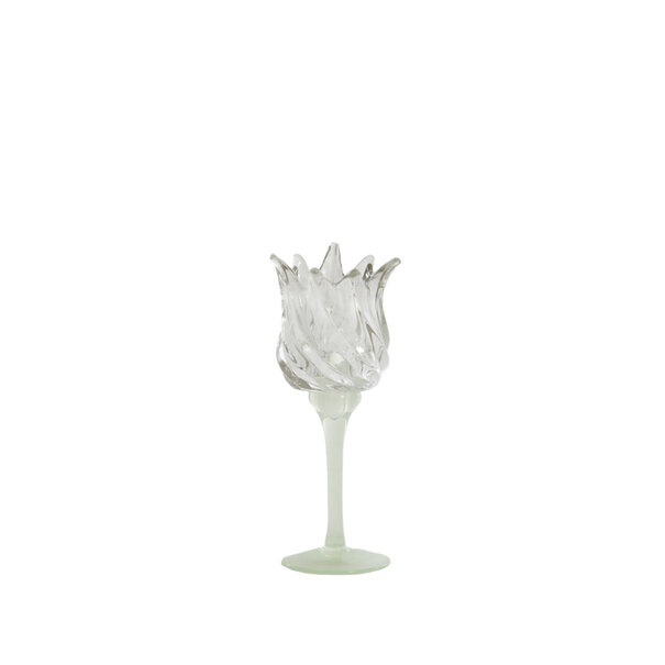 Light en Living Theelicht op voet Ø9,5x21 cm FLORA gls mat mint groen+helder