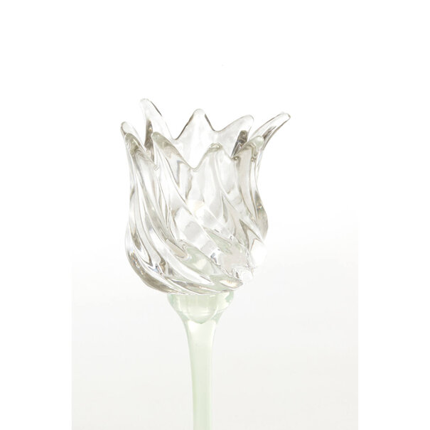 Light en Living Theelicht op voet Ø9,5x21 cm FLORA gls mat mint groen+helder