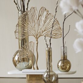 Ornament op voet 36x10x48 cm LEAF  goud+marmer wit