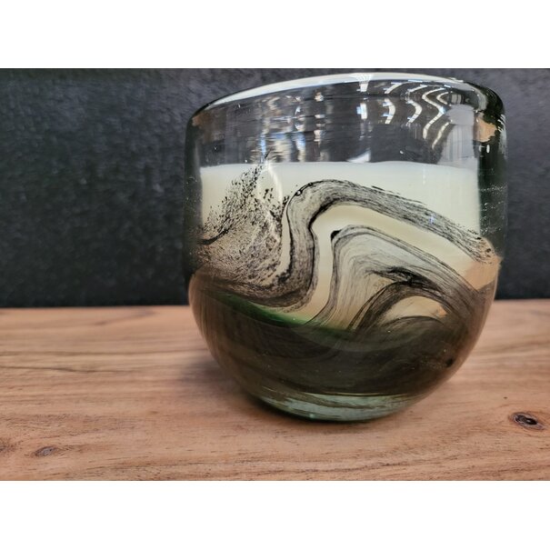 Light en Living Pot met kaars 9x9x9 cm OASIS glas groen  zwart