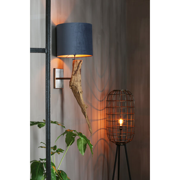 Light en Living Kap cilinder VELOURS dusty blue - Diverse afmetingen